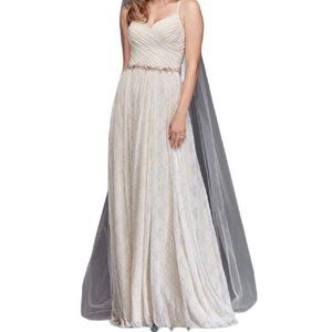 David's Bridal Galina Soft Lace Wedding Dress With Pleated Top Size 4  WG3823